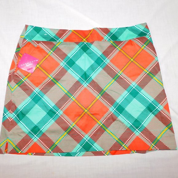 LOUDMOUTH Pants - LOUDMOUTH Pebble Peach Womens 14 Green Orange Plaid Golf Skort NEW with Tag